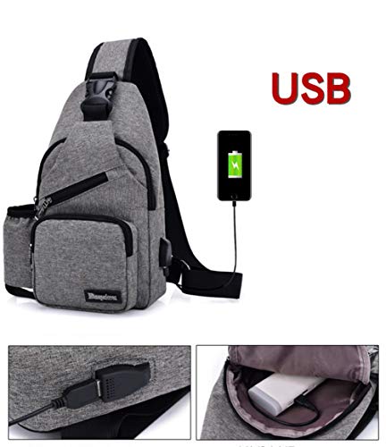 Estwell Mochila de Hombro Bolsa de Hombro Hombre Mujere Crossbody Sling Pecho Bolsa, Bolso Bandolera con Puerto de Carga USB para Deportes Viaje Gimnasio Ciclismo Senderismo