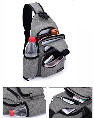 Estwell Mochila de Hombro Bolsa de Hombro Hombre Mujere Crossbody Sling Pecho Bolsa, Bolso Bandolera con Puerto de Carga USB para Deportes Viaje Gimnasio Ciclismo Senderismo