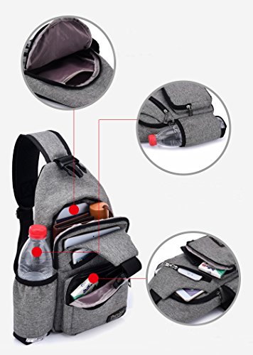 Estwell Mochila de Hombro Bolsa de Hombro Hombre Mujere Crossbody Sling Pecho Bolsa, Bolso Bandolera con Puerto de Carga USB para Deportes Viaje Gimnasio Ciclismo Senderismo