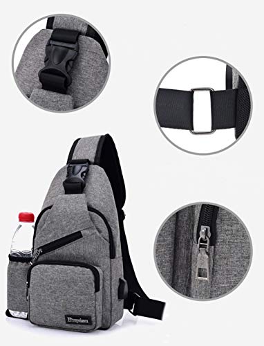 Estwell Mochila de Hombro Bolsa de Hombro Hombre Mujere Crossbody Sling Pecho Bolsa, Bolso Bandolera con Puerto de Carga USB para Deportes Viaje Gimnasio Ciclismo Senderismo