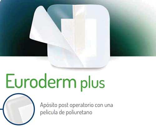 Euroderm Plus(cm 15 x cm 8) Apósito de poliuretano adhesivo con almohadilla central no adherente y de gran absorción,5 Unidades