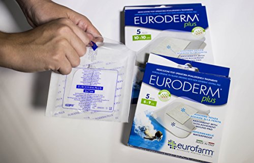 Euroderm Plus(cm 15 x cm 8) Apósito de poliuretano adhesivo con almohadilla central no adherente y de gran absorción,5 Unidades