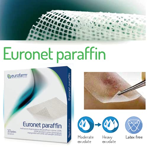 Euronet paraffin (cm 10 x cm 10) Gasa En Algodón, Impregnada con Ungüento de Parafina Blanca, Se Puede Cortar en Diferentes Tamaños.10 unidades