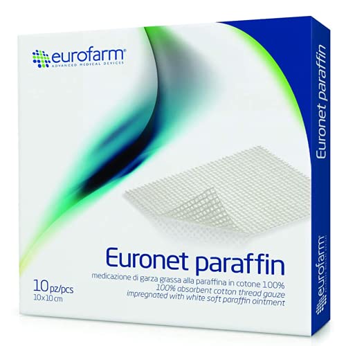 Euronet paraffin (cm 10 x cm 10) Gasa En Algodón, Impregnada con Ungüento de Parafina Blanca, Se Puede Cortar en Diferentes Tamaños.10 unidades