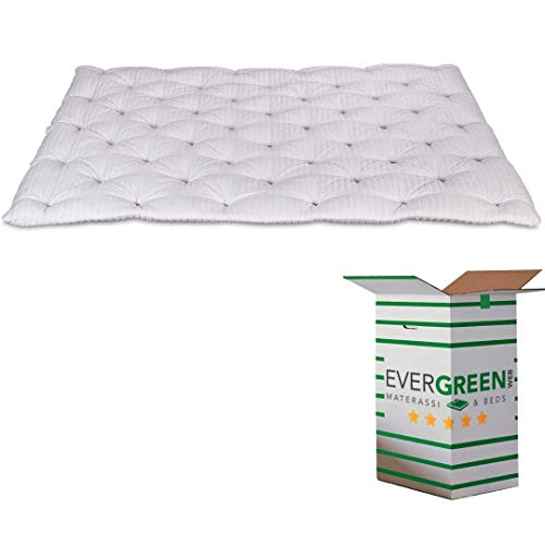 EvergreenWeb - Topper Colchón 135x190 en Látex 7 cm de Altura - Protector de Colchón, Acolchado de 100% Efecto Arco Suave Hipoalergénico, Futón Ortopédico, Forro Blanco Antiácaros