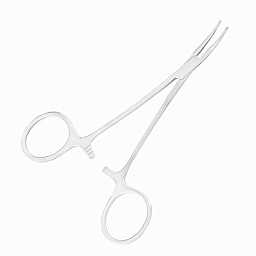 Exeton Pinzas para mosquitos de 12,5 cm, herramientas de pesca, herramientas de joyería, bricolaje, aseo de mascotas, alicates para tirar del pelo (curvado)