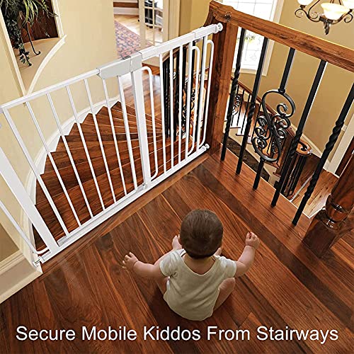 Extensible Barrera Seguridad Niños Barrera para Perros Sin Agujeros Barandillas de Escaleras Auto Close Barrera Seguridad Perros Adecuado para Perros Gatos(110-117cm Blanco