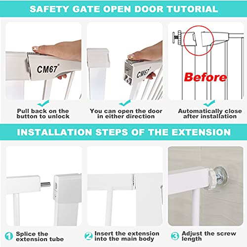 Extensible Barrera Seguridad Niños Barrera para Perros Sin Agujeros Barandillas de Escaleras Auto Close Barrera Seguridad Perros Adecuado para Perros Gatos(110-117cm Blanco