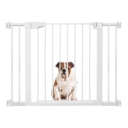 Extensible Barrera Seguridad Niños Barrera para Perros Sin Agujeros Barandillas de Escaleras Auto Close Barrera Seguridad Perros Adecuado para Perros Gatos(110-117cm Blanco