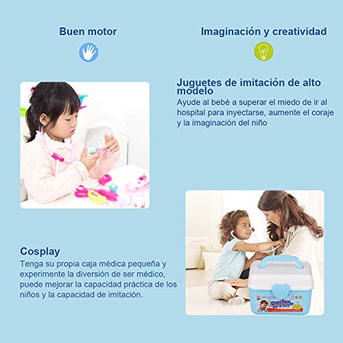 Fabur 49 Piezas Maletín de Médico de Juguete, Juego de rol Médico Dentista Enfermera Kit Clínica Dental Juego para Niños Fingir Juego Herramientas Juguete Set Regalos para Niños (Azul)