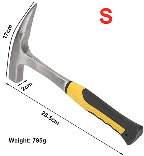 Fafeicy Martillo geológico de pico de pato de doble cabeza, martillo de ladrillo de levantamiento geológico de cabeza plana de acero de alto carbono con mango de goma cómodo(S)