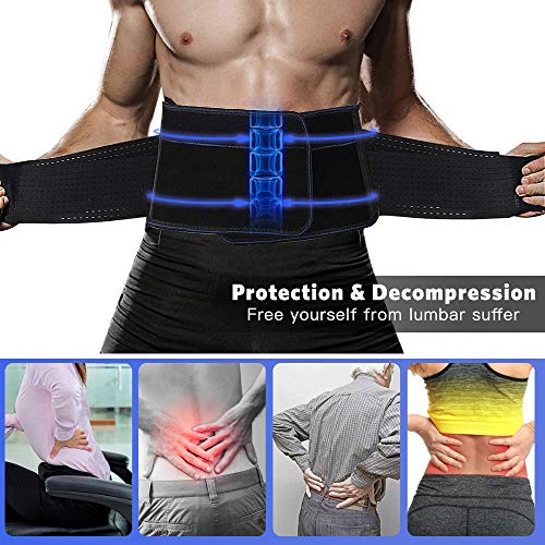 Faja Lumbar para Espalda, AGPTEK Cinturón de Soporte Lumbar Ayuda a Aliviar Dolor y Lesiones, Ciática, Hernia de Disco etc, Faja Lumbar Deportiva para Hombre y Mujer, Negro(Talla L)