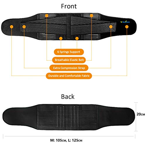 Faja Lumbar para Hombre y Mujer, Lumbar para la Espalda para Aliviar el Dolor de la Parte Baja de la Espalda - Cinturon Lumbar con Resortes de Refuerzo y Correas Dobles de Ajuste (L - 96 a 121cm)