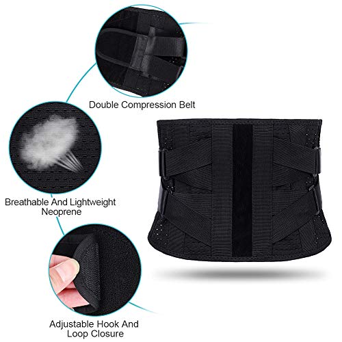 Faja Lumbar para la Espalda, Cinturon Lumbar Ajustable con Bandas de Soporte de Aluminio, Soporte Lumbar para Hombre y Mujer, Alivio del Dolor de la Ciática y Prevención de Lesiones (M)