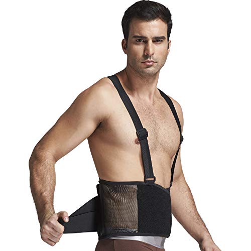 Faja para la espalda con tirantes, apoyo lumbar, cinturón de culturismo / halterofilia, entrenamiento, seguridad en el trabajo y postura - Marca Neotech Care (Talla L)