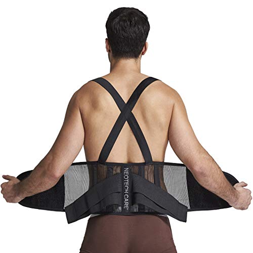 Faja para la espalda con tirantes, apoyo lumbar, cinturón de culturismo / halterofilia, entrenamiento, seguridad en el trabajo y postura - Marca Neotech Care (Talla S)