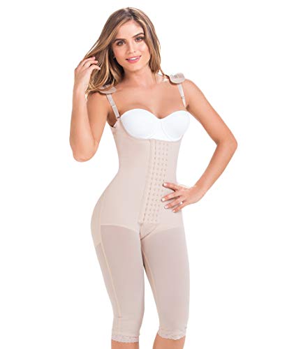 Fajas MariaE 9152 Moldeadora Larga 4 Tallas Ajustables Postoperatoria Postparto Compresión Alta Faja Colombiana Levanta Cola (M, Beige)