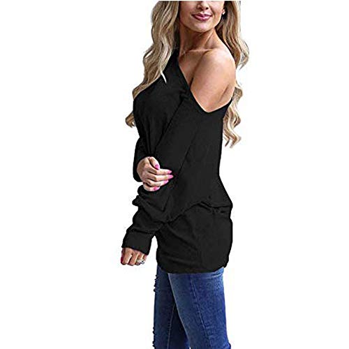 FAMILIZO Camisetas Mujer Invierno Mujer Hombro Suelto Suéter Jersey Manga Batwing Jersey Blusa Punto Superior Tops Mujer Fiesta Camisetas Mujer Originales Invierno Negro XL