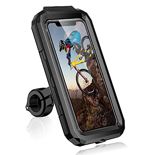 Faneam Soporte Movil Bicicleta Impermeable Soporte Movil Moto Universal Soporte de Movil para Moto Rotación 360° Soporte Movil Motocicleta Anti Vibración Soporte Teléfono Moto, Touch & Face ID (L)