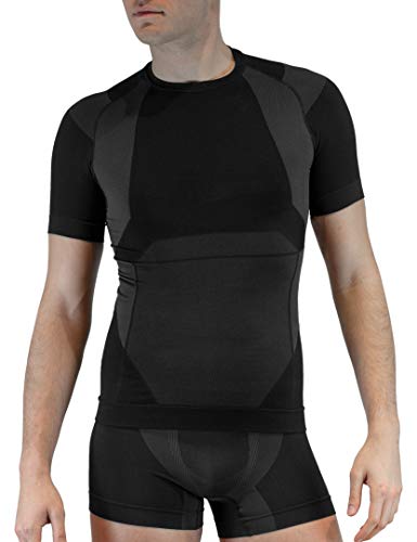 FarmaMed Ecodrytech Camiseta de Postura Hombre, Ropa Interior, Oficina, Deporte, Aire Libre, Fitness, Tecnologia Seamless, Dryarn, Polygiene, Oeko-Tex, 100% Made in Italy, Color Negro, Talla S-M