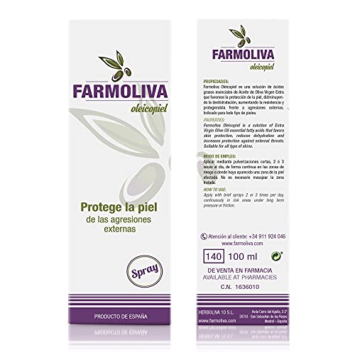 Farmoliva Oleicopiel - Spray Regenerador de la Piel 100 ml - Crema Hidratante Líquida en Aerosol - Elaborado con Aceite de Oliva Premium - Repara las Úlceras por Presión, Vasculares o Neuropáticas