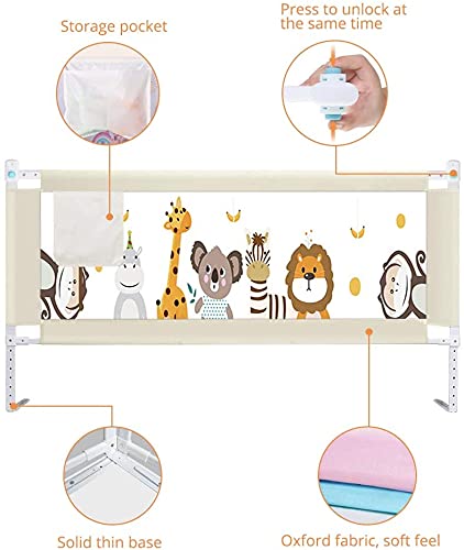 Fascol Barandillas de la Cama Infantil de Acero Carbono, Ajustable para Niños de 0 a 7 años, Barrera de Seguridad Anti-caída para Bebés Portátil y Estable, 150 X 93 cm, Blanco