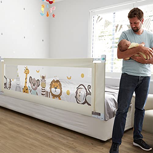 Fascol Barandillas de la Cama Infantil de Acero Carbono, Ajustable para Niños de 0 a 7 años, Barrera de Seguridad Anti-caída para Bebés Portátil y Estable, 150 X 93 cm, Blanco