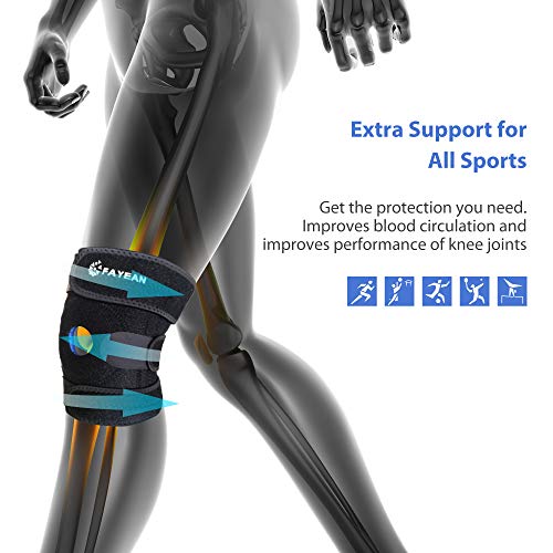 FAYEAN Rodillera Apoyo Open Patella Diseño Veclro de Neopreno Ajustable para Deportes y Ejercicio (Azul y Negro)