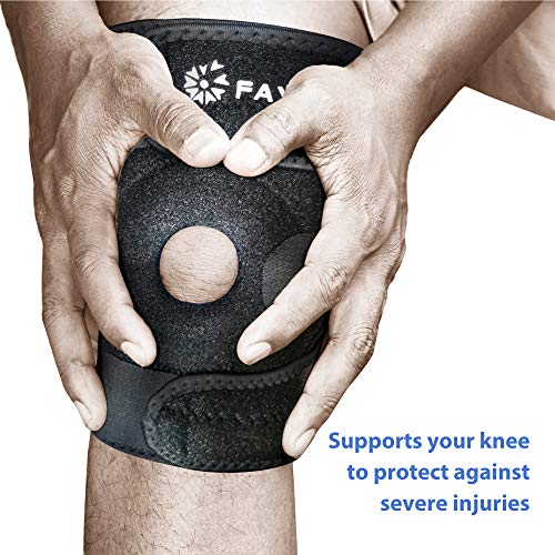 FAYEAN Rodillera Apoyo Open Patella Diseño Veclro de Neopreno Ajustable para Deportes y Ejercicio (Azul y Negro)