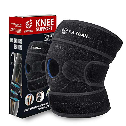 FAYEAN Rodillera Apoyo Open Patella Diseño Veclro de Neopreno Ajustable para Deportes y Ejercicio (Azul y Negro)