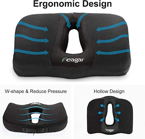 Feagar Cojin Coxis de Espuma Memoria, Cojin Silla Asiento para Alivar la Presión y Fátiga, Cojines Coxis Ergonómico y Ortopédico (Negro)