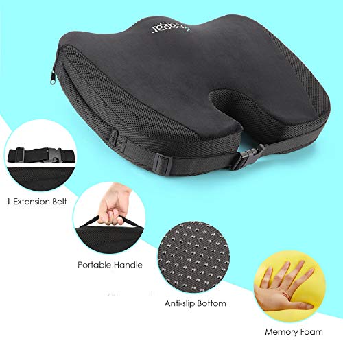 Feagar Cojin Coxis Silla Oficina- Almohada Viscoelástica Cojín para Asientos Coche, sofá, Conducir y Silla Oficina - Cojin Coxis para Aliviar el Dolor y la Ciática, Negro