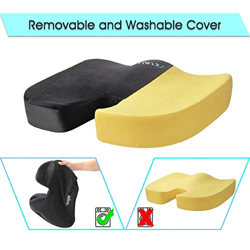 Feagar Cojin Coxis Silla Oficina- Almohada Viscoelástica Cojín para Asientos Coche, sofá, Conducir y Silla Oficina - Cojin Coxis para Aliviar el Dolor y la Ciática, Negro