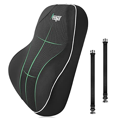 Feagar Cojín de apoyo lumbar – Almohada de espuma viscoelástica para silla de oficina, asientos de coche, reclinable, silla de ruedas, respaldo con correa de extensión y bolsa de transporte