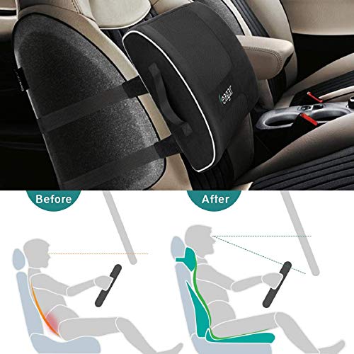 Feagar Cojin Lumbar Coche, Ortopedico Respaldo Lumbar Para silla oficina, apoyo almohada lumbar de Espuma Memoria, Alivio del Dolor de Espalda (Negro)