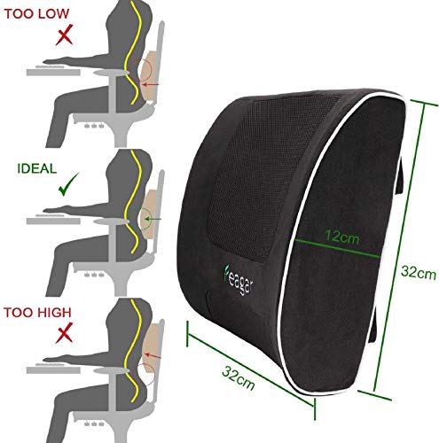 Feagar Cojin Lumbar Coche, Ortopedico Respaldo Lumbar Para silla oficina, apoyo almohada lumbar de Espuma Memoria, Alivio del Dolor de Espalda (Negro)