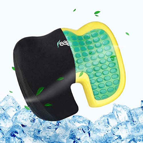 Feagar Cojin Silla Oficina- Almohada Viscoelastica Cojín para Asientos Coche, sofá, Conducir y Silla Oficina - Cojin Coxis para Aliviar el Dolor y la Ciática (Negro, Malla y Terciopelo(Gel))