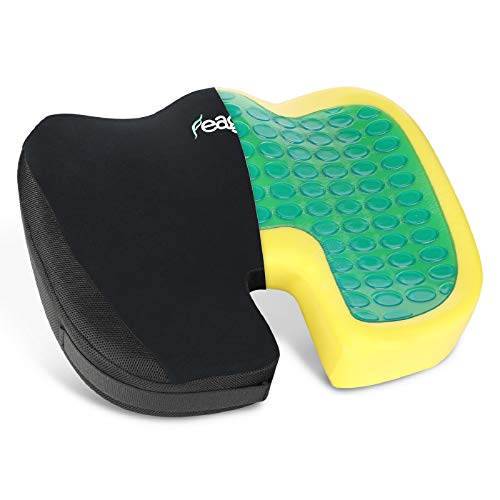 Feagar Cojin Silla Oficina- Almohada Viscoelastica Cojín para Asientos Coche, sofá, Conducir y Silla Oficina - Cojin Coxis para Aliviar el Dolor y la Ciática (Negro, Malla y Terciopelo(Gel))