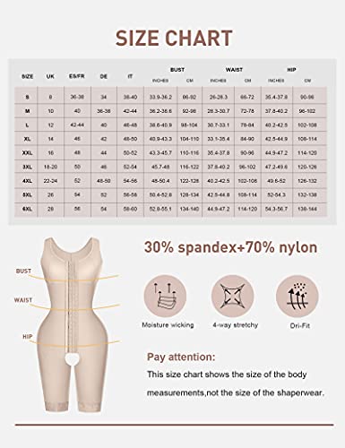 FeelinGirl Mujeres Shapewear de Cuerpo Overbust Faja Adelgazante Arriba de Busto Corset Reductor Lumbar con Ganchos Cremallera Body Shaper Talla Grande Beige Largo S/ES 36-38