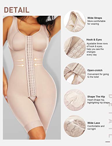 FeelinGirl Mujeres Shapewear de Cuerpo Overbust Faja Adelgazante Arriba de Busto Corset Reductor Lumbar con Ganchos Cremallera Body Shaper Talla Grande Beige Largo S/ES 36-38