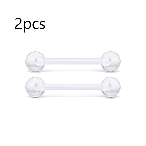 FengFZ 2 unids Clear Flexible Acrílico Linda Recta Anillos Barbells Nipple Retaining Piercing 12mm 14mm 16mm 18mm (Main Stone Color : 14mm, Metal Color : Acrylic)