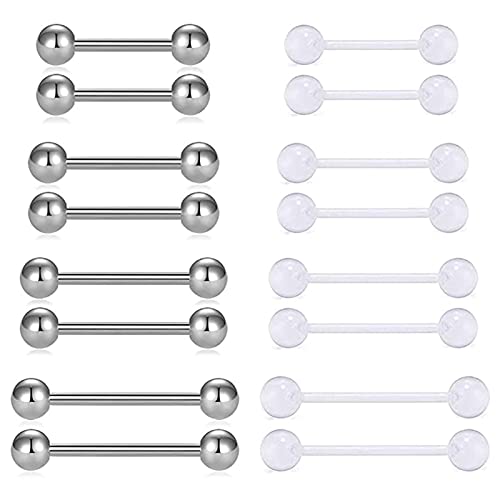 FengFZ 2 unids Clear Flexible Acrílico Linda Recta Anillos Barbells Nipple Retaining Piercing 12mm 14mm 16mm 18mm (Main Stone Color : 14mm, Metal Color : Acrylic)