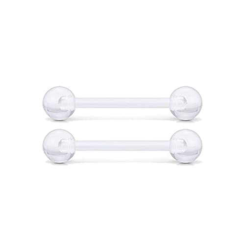 FengFZ 2 unids Clear Flexible Acrílico Linda Recta Anillos Barbells Nipple Retaining Piercing 12mm 14mm 16mm 18mm (Main Stone Color : 14mm, Metal Color : Acrylic)