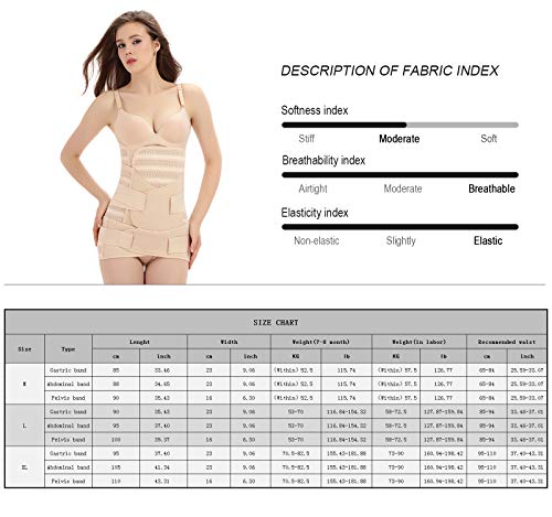 FEOYA Abdomen Moldeable para Mujer y Maternidad Faja Reductora de 3 Piezas Postparto Corsé de Postura Correctora Body Shaper de Ondas 3 en 1 Cierre Velcro Color Estilo 2 Beige Talla L