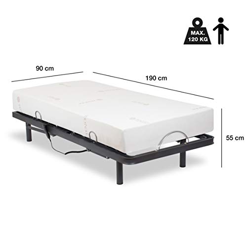 Ferlex - Pack Cama articulada eléctrica con colchón ortopédico visco Tencel y Almohada viscoelástica Premium (90x190, Mando por Cable)