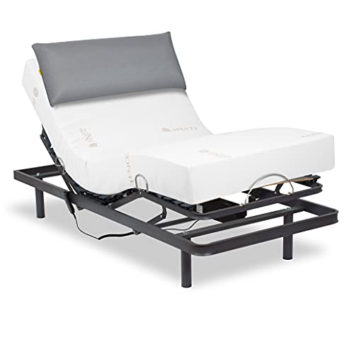 Ferlex - Pack Cama articulada eléctrica con colchón ortopédico visco Tencel y Almohada viscoelástica Premium (90x190, Mando por Cable)