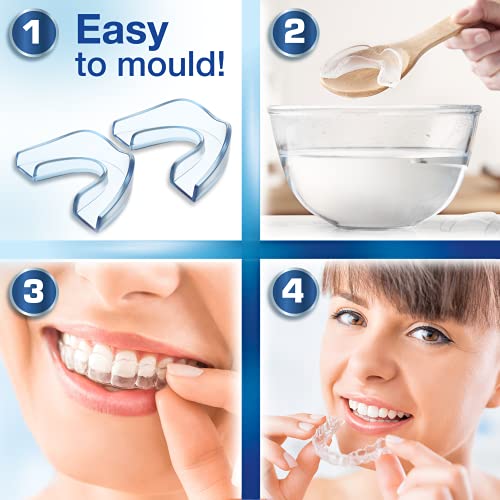 Ferula dental para bruxismo (4)| 100% libre de BPA | Tecnología de fácil moldeado | Paquete de seis protectores dentales en tres tamaños | Protector dental para evitar el rechinamiento