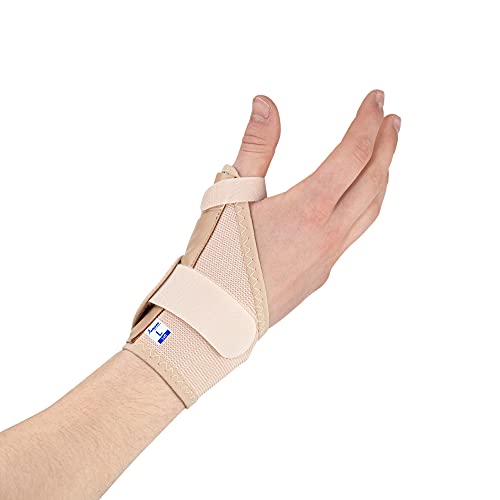 Férula, órtesis y Espica elástica para Pulgar – Reduce el Dolor de Esguinces y Distensiones de Pulgar y Tendinitis (Beige, Grande Izquierda)