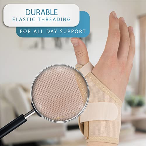 Férula, órtesis y Espica elástica para Pulgar – Reduce el Dolor de Esguinces y Distensiones de Pulgar y Tendinitis (Beige, Grande Izquierda)