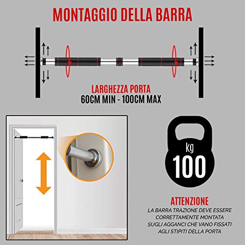 FFITNESS Door 60-100 Pull Up Bar-Barra de dominadas, Unisex Adulto, Negro, 60-100 cm